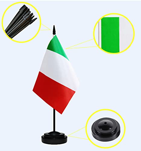 Italy Miniature Desk Flag Set - Italian Flag with Solid Pole & Base, 2 Pack - Small Table Flags for Office and Home Decor