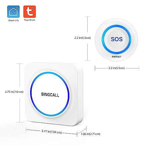SINGCALL Tuya WiFi SOS Wireless Calling Caregiver Pager System Calling Alert System for Patients Seniors Elderly Disabled 1 Plugin Receiver 1 Smart Emergency Call Button (only Supports 2.4GHz Wi-Fi)