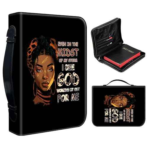 Bible Covers for Women, PU Leather Bible Case with Pockets and Zipper, Large Size Bible Carrying Case Fits Books Up to 10.9" x 7.8" x 1.9¡±, Bible Holder Bag for Girls, Leopard Black Cool Girl