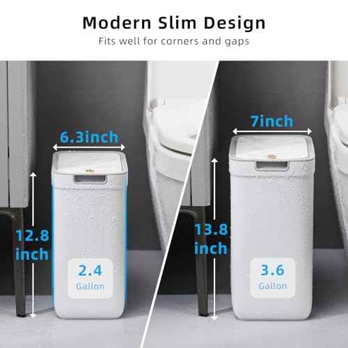 MOPALL 2 Pack Bathroom Trash Can with Lid, 3.6Gal + 2.4Gal Garbage Can with Pop-Up Lid, Small Trash Can Dog Proof, Slim Trash Bin Waste Basket for Toilet, Office, Bedroom, Living Room, Kitchen (White)