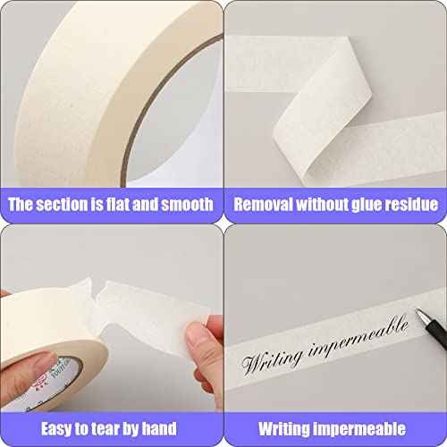 Fainne 18 Rolls Masking Tape Bulk 1.41 Inch Beige Wide Thin White Color Painters Tape for Painting Home Office School Stationery, 1.41 Inches x 55 Yards