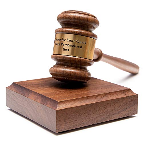 Personalized Walnut Gavel with Square Sound Block - Custom Engraved Justice Award