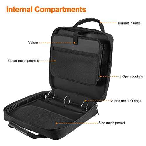 3 Ring Zipper Binder 2 Inch with Shoulder Strap 500 Sheet Capacity & Multi-Pockets for School and Office Binder Organizer, Compatible with 13-Inch MacBook/Tablet (Patent Design Black)