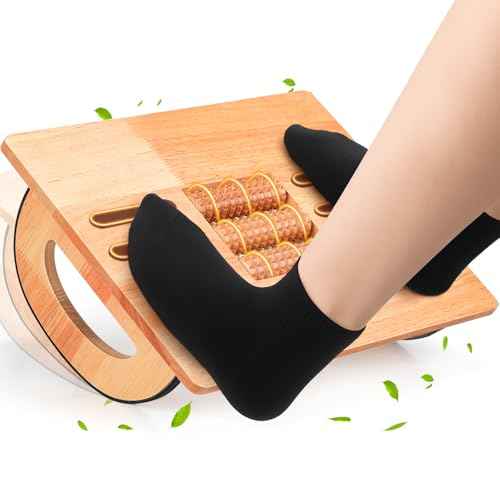 ONUEMP Foot Rest for Under Desk at Work, Wooden Small Foot Stool Footrest with Roller Massager, Ergonomic Rocking Office Footstool Desk Stool for Feet, Leg Rest Rocker Stand for Chair Computer Gaming