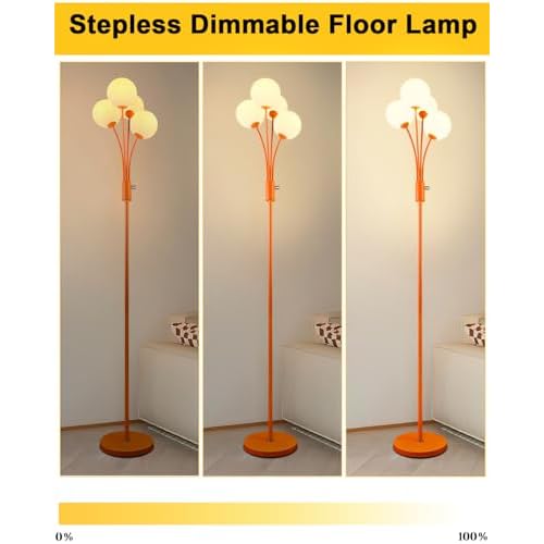 Lightdot Globe Standing Lamps with 3Pcs 3000K G9 Bulbs Stepless Orange Dimmable Floor Lamp with Stable Base 3-Lights Modern Design Mid Century Floor Lamp for Living Room/Bedroon/Office