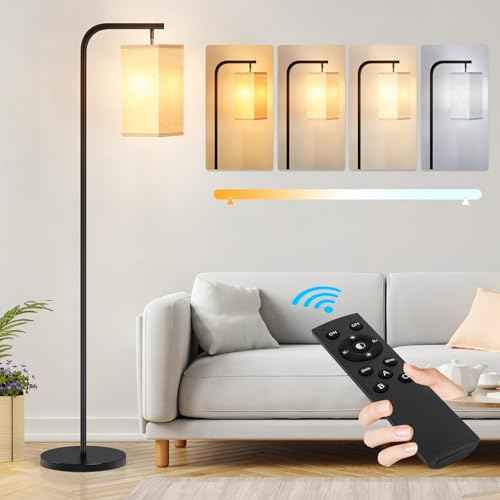 Floor Lamp with Remote and Stepless Dimmable Bulb for Living Room, 3 Colors Temperatures and Brightness Adjustable Modern LED Standing Lamp for Bedroom Kid Room Corner Farmhouse Office