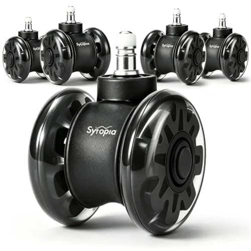 Sytopia 3-Inch Office Chair Wheels Set of 5, Quiet 11x22mm Universal Fit Casters