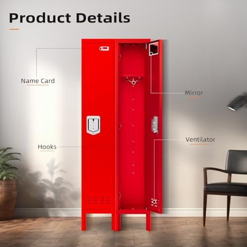 Lockable 5-Door Metal Locker Cabinet, 66In H Steel Storage for Home, School, Office, Gym - Red
