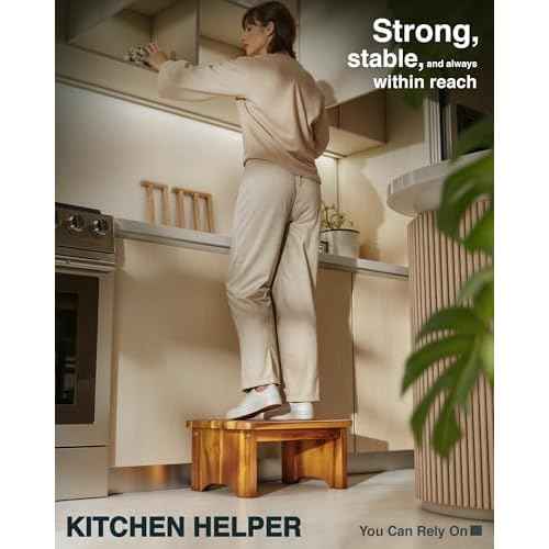 Wooden Step Stool, 9'' One Step Stool for Adults, Wooden Beside Step with 550 Lbs Load Capacity, Heavy Duty/Portable/Nonslip/Durable Construction Safe Step for Bedroom/Kitchen