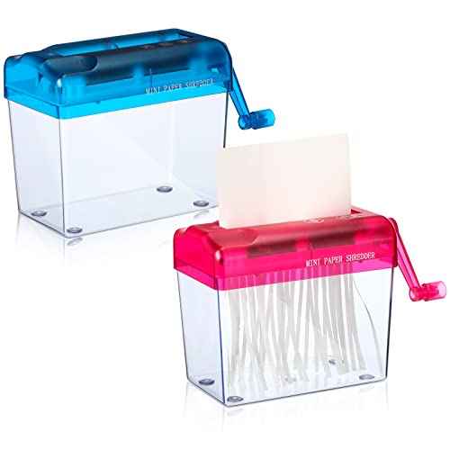 2 Pcs Manual Paper Shredder Mini Hand Shredder Portable Shredder A6 Documents Paper Cutting Tool Mini Cutting Machine Small Desktop Stationery Paper Cutter with 1.5L Basket for Office School Home