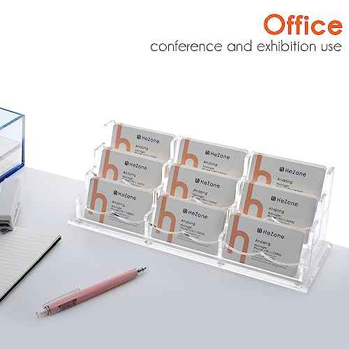 Business Card Holder for Desk, Multiple Cards Display Stand Rack for Women and Men, Clear Acrylic Card Organizer 9 Slot 3 Tiers