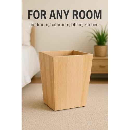 KMwares Decorative Square Wastebasket/Trash Can/Garbage Can for Home Accent, Kitchen, Bathroom Accessories, Office Decoration - Rubber Wood