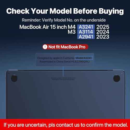 for MacBook Air 15 inch Case M4 2025 2024 2023 M3 M2 [100% Match Official Color] [Ultra Thin Armor] Hard Shell + Translucent Keyboard Cover Laptop - Midnight Clear