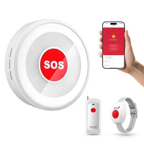 Caregiver Pager Life Alert Systems for Seniors No Monthly Fee Wi-Fi APP Control Elderly Alarm Call Button Panic Alarm for 1 Call Button 1 Watch Button 1 Receiver(Only Supports 2.4GHz Wi-Fi)