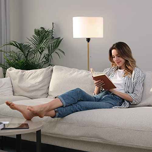 O¡¯Bright Ted - Drum Shade Standing Lamp, Pull Chain Switch, E26 Socket, Modern Minimalist Design, Simple Floor Lamp for Living Room, Bedroom, Office, Antique Brass