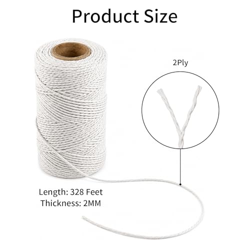 Vaincre White Cotton Twine 656Ft, 2mm Natural Craft & Kitchen String