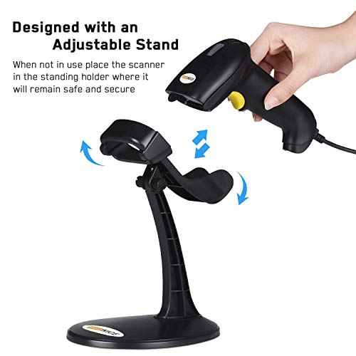WoneNice Hands-Free USB Barcode Scanner with Stand for Retail, POS System, Countertop Checkout, Warehouse, Library - Plug & Play Compatible with PC/Mac/Windows/Linux, Back to School Scanner (Black)