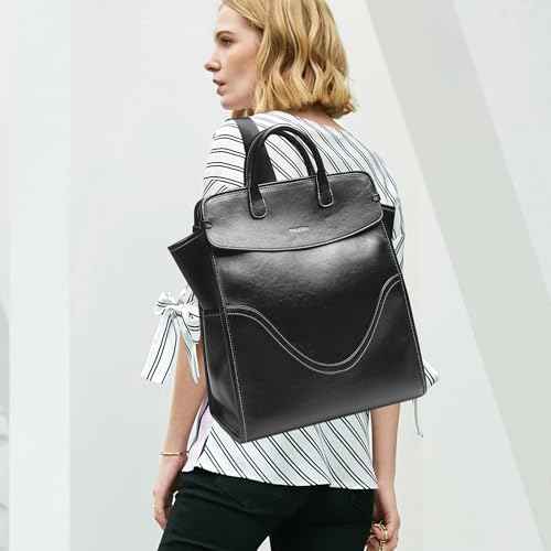 Medium Laptop Backpack Purse for Women and Men PU Leather Anti-theft Fashion Large Capacity Travel Casual Rucksack Convertible Business Computer Bags 240A Black