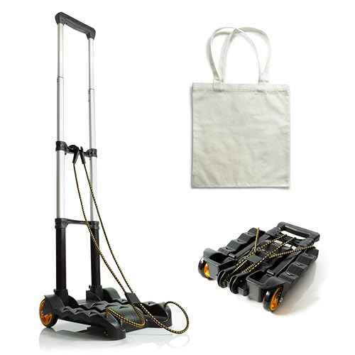 Folding Luggage Cart with Wheels ? Foldable, Compact, Lightweight - Portable Hand Truck and Collapsible Dolly - Fold Up Trolley Carrier for Travel, Moving, Office ? Complete with Canvas Bag