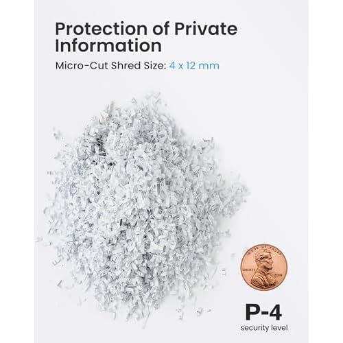 8-Sheet Micro Cut Paper Shredder P-4 High Security for Home Office Use with Handle, Shreds Credit Card/Staple 4 Gallons(Black) Visual Window Wastebasket