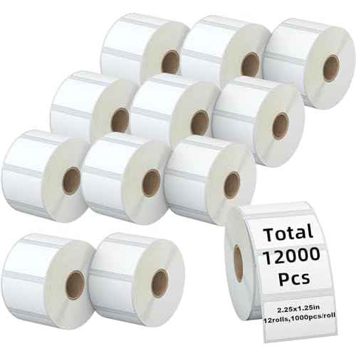 KingTac 3-Proof 1" Core(12,000 Labels) 2.25" X 1.25¡± Direct Thermal Labels - 12 Rolls,1000/Roll, Perforated Stickers for Barcode Address, Compatible with Zebra & Rollo & MUNBYN Desktop Printer
