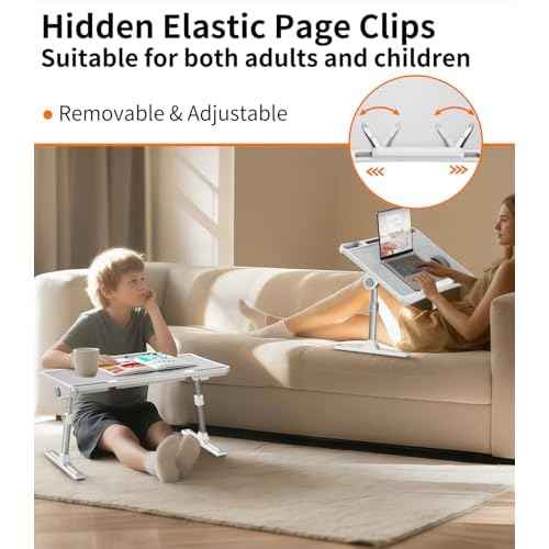 Laptop Desk for Bed,Adjustable Height Lap Desks Bed Tray,Portable Folding Couch Table with Bookstand,Car Rear Seat Sofa Floor Laptop Tray Stand for Adults Kids Eating Breakfast,Writing,Reading
