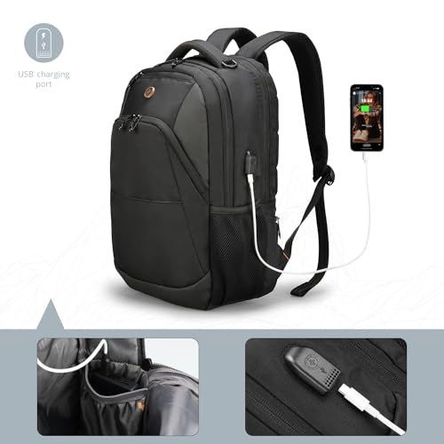 Swissdigital Design Travel Laptop Backpack, College Laptops Backpack with USB Charging Port for Men and Women Fits 16 Inch Notebook, Black | ANDWIL