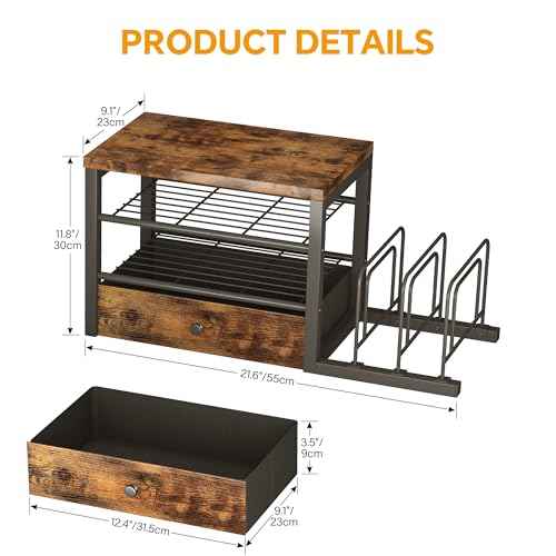 Wood Desk Organizer with Drawers, Desk File Organizer with 3 Vertical File Holders, File Shelf,Storage for Mail, Supplies,Classroom Organization