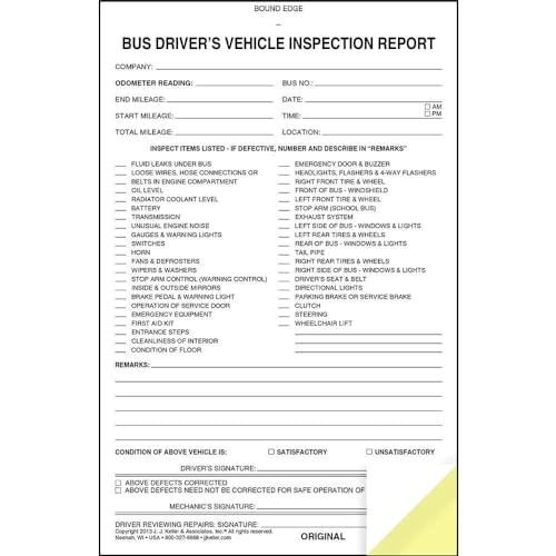 J. J. Keller DVIR Bus Driver Vehicle Inspection Report Set – 5.5 x 8.125, 10-pack