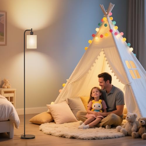 Beige SIBRILLE Dimmable Floor Lamp with Linen Shade, Remote & 3 Color Temps