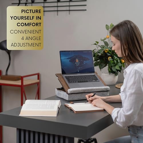 Vigo Wood Walnut Laptop Lap Desk with Cushion, Adjustable Bed & Couch Tray