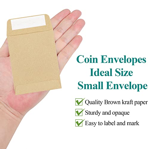Joyberg One Size Coin Envelopes 2.35x3.5 inch Brown Kraft Small Seed Packets