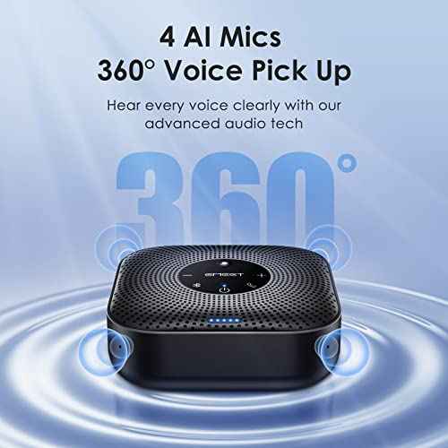 EMEET Conference Speakerphone M0 Plus, 4 AI Mics 360¡Æ Voice Pickup, Noise Reduction, USB C Speaker, Bluetooth Conference Speaker for 8 People w/Daisy Chain for 16 Compatible with Leading Software