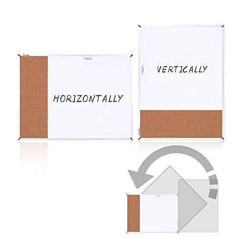 White Board & Cork Bulletin Board, 24" X 18", Combination Dry Erase Board & Cork Board, Vision Board for Home, Office, School - Includes 6 Magnetic Markers, 1 Eraser, 2 Strong Magnets and 10 Pins.¡¦