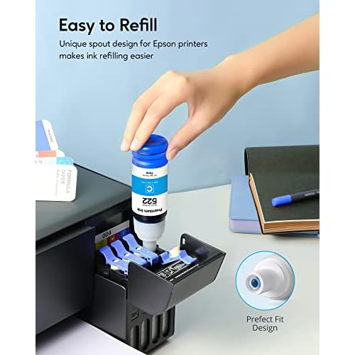 522 High Capacity (5 Bottles) Refill Ink Bottle Replacement for Epson Compatible 522 Ink Refill Bottles (Not Sublimation Ink) Use for EcoTank ET-2803 ET-2800 ET-2720 ET-4800 Printer