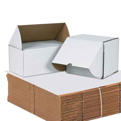 BOX USA Deluxe Shipping Boxes, 7 1/2"L x 7"W x 6 1/2"H, 25-Pack - White Box Mailers for Packaging, Storage, Gifts or Bulk Business Orders