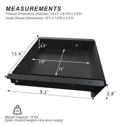 Under Desk Mounted Sliding Drawer with 60 Degree Tilt Panel to Pull Out, 15'' Long & 9'' deep Large Storage Organizer for Sit Stand Workstation