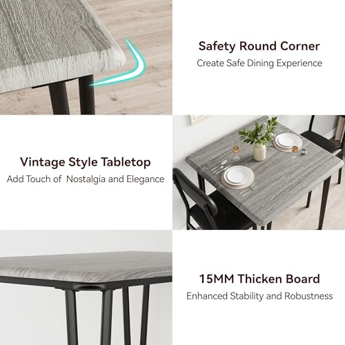 IDEALHOUSE 4-Piece Dining Table Set with Upholstered Chairs, Grey (Table + 2 Chairs)