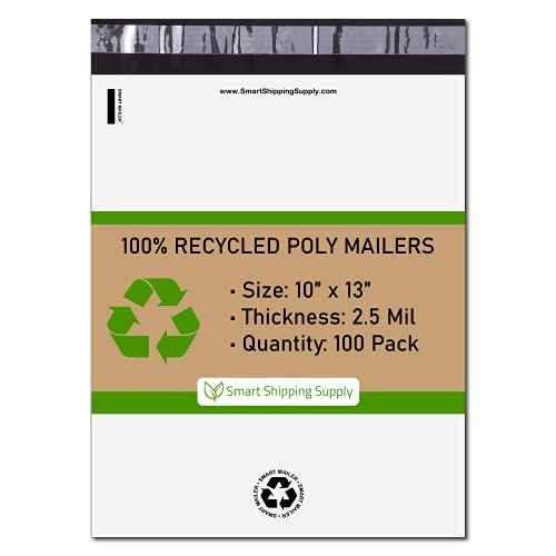 300 Count, 10x13 inch 100% Recycled Poly Mailers Eco Friendly Packaging Envelopes Supplies Mailing Bags 2.5 Mil Thick - SMART Mailer