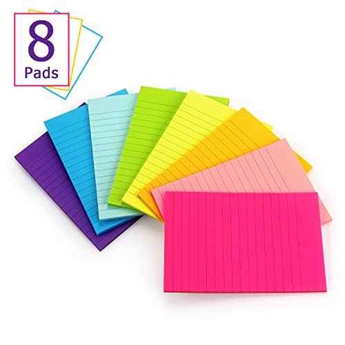 Eastern Wolf 8 Pads Lined Sticky Notes 4x6 Sticky Notes with Lines Self-Stick Note Pads 8 Bright Multi Colors, 35 Sheet/Pad