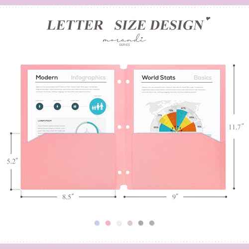 H4D Plastic Folders with Pockets, Fit for 3 Ring Binder, Letter Size, Pastel Colors, 6 Pack