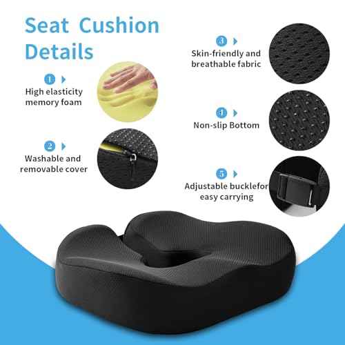 Extra-Dense Seat Cushions for Office Chairs, Orthopedic Seat Cushion for Desk Chair, Car, Wheelchair, Ergonomic Sciatica Support, Hip & Tailbone Pain Relief Cushion for Long Sitting (Black)