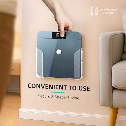 ELETIUO Wall-Mounted Scale Holder with Adhesive &Screws -Fits Most Digital Scales (Up to 1.2"/30mm Thick),Anti-Slip Silicone Pads,Space-Saving Bathroom/Bedroom Organizer-Easy to Install, Clear
