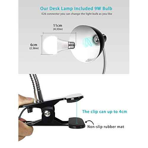 Desk lamp Eye-Caring Table Lamps, 360¡ÆRotation Gooseneck Clip on Lamp Reading Light Portable Reading Book Light Clamp Study Desk Lamps for Bedroom and Office Home Lighting (Black)