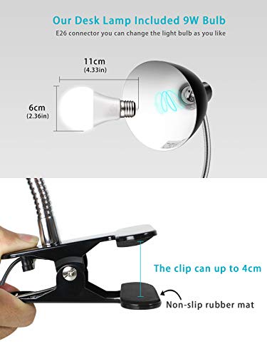 LALISU Black Desk Lamp Eye-Caring Adjustable Gooseneck Clip Light