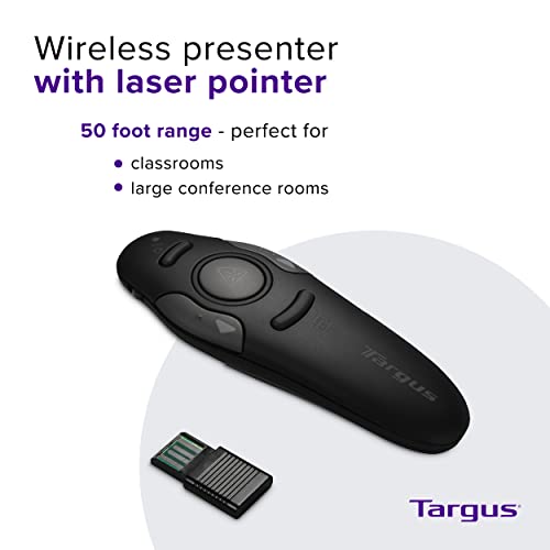 Targus Bluetooth Wireless Presentation Clicker Laser Pointer for Meetings and PowerPoint ? Comes with USB Dongle, 50 Foot Range (AMP16US)