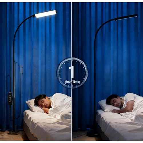 Floor Lamp, LED Standing Lamp with Remote & Touch Control, Dimmable Brightness & 3 Color Temperatures, Adjustable Gooseneck Reading Light for Living Room, Bedroom, Office