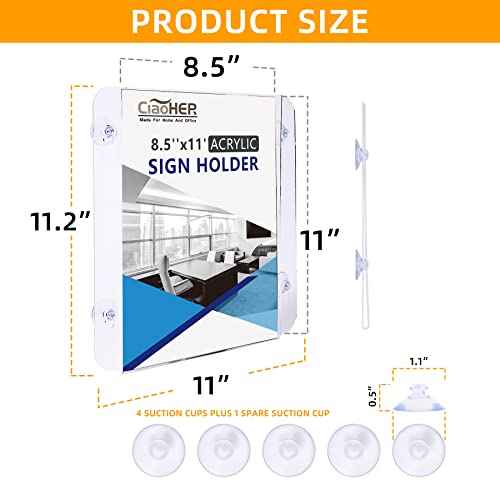 CiaoHER Acrylic Sign Holder 8.5 x 11, Clear Acrylic Frames Glass Window Wall Mount Advertising Signage Sign Holder with 4 Suction Cups for Mall, Office, Home, Restaurant, Vertical £¨6 Pack£©