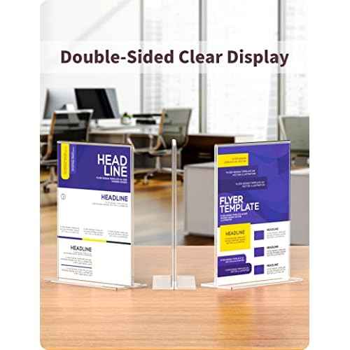 NIUBEE 6 Pack Acrylic Sign Holder 8.5 x 11 - T Shape Double Sided Table Top Display Stand, Portrait Upright Photo Picture Frame Wedding Menu Ad Holder