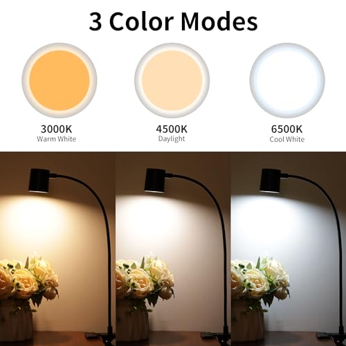 Dott Arts Matte Black Clip-On Desk Lamp with 3 Color Modes & Adjustable Gooseneck